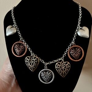 Vintage-Inspired Tri-Tone Heart Statement Necklace